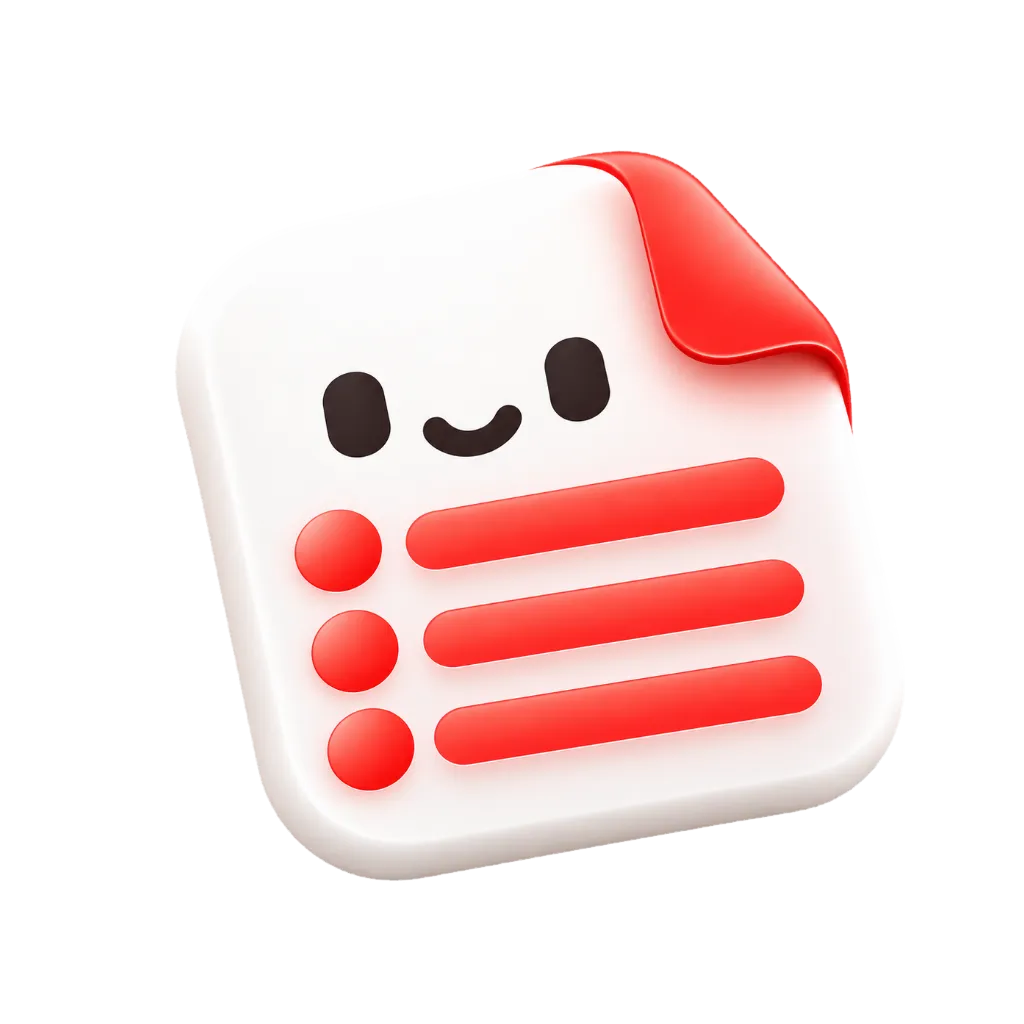 The Chitly app icon: a white tile with a smiling face, three red list rows and a red curled corner